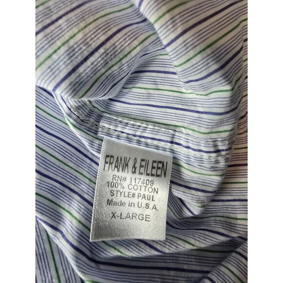 Frank & Eileen Paul Striped Button-Up XL Blue/Green 100% Cotton Made In USA - Picture 6 of 6